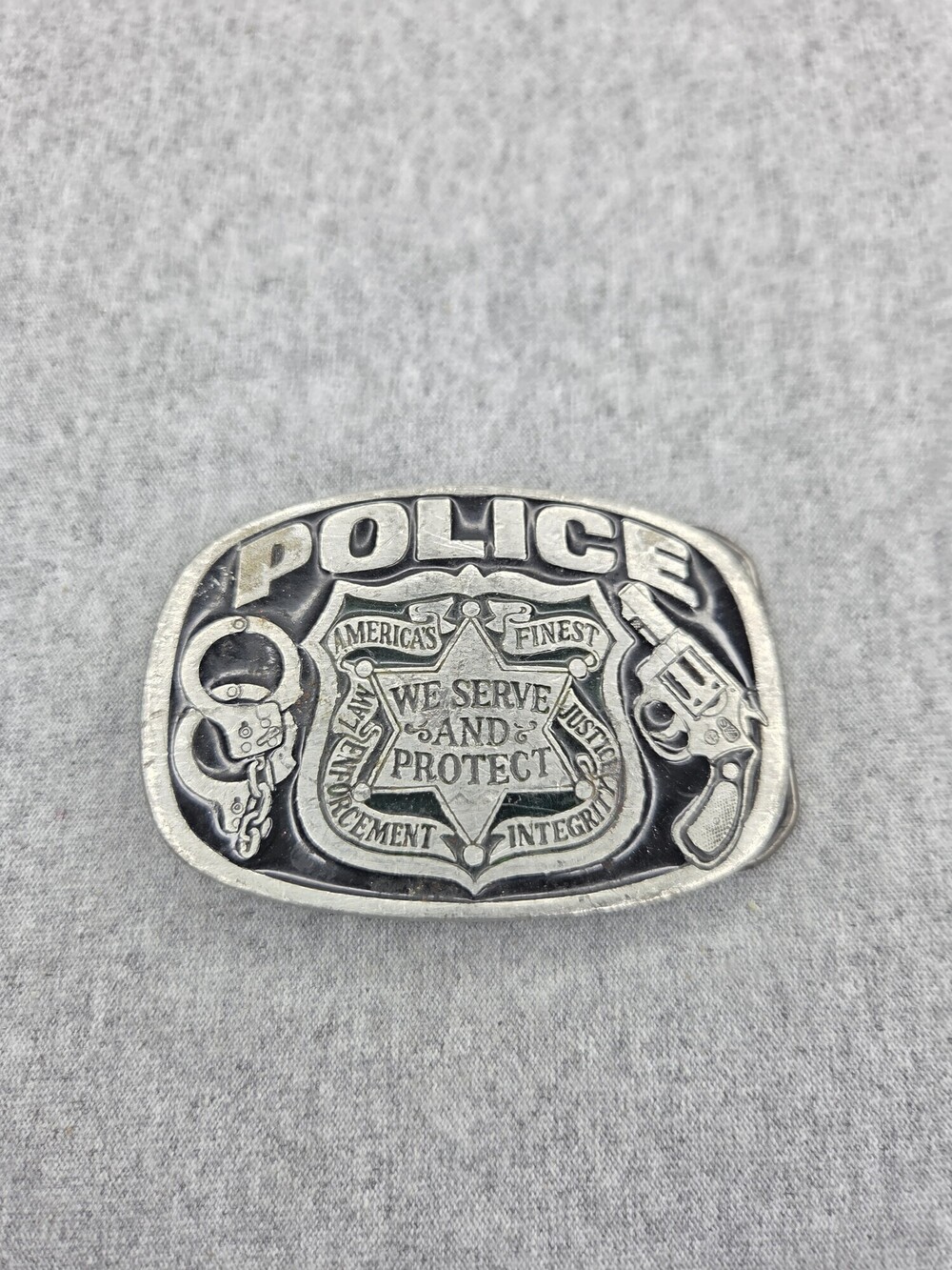 Vintage 1988 Police Serve and Protect Belt Buckle Great American Buckle Co